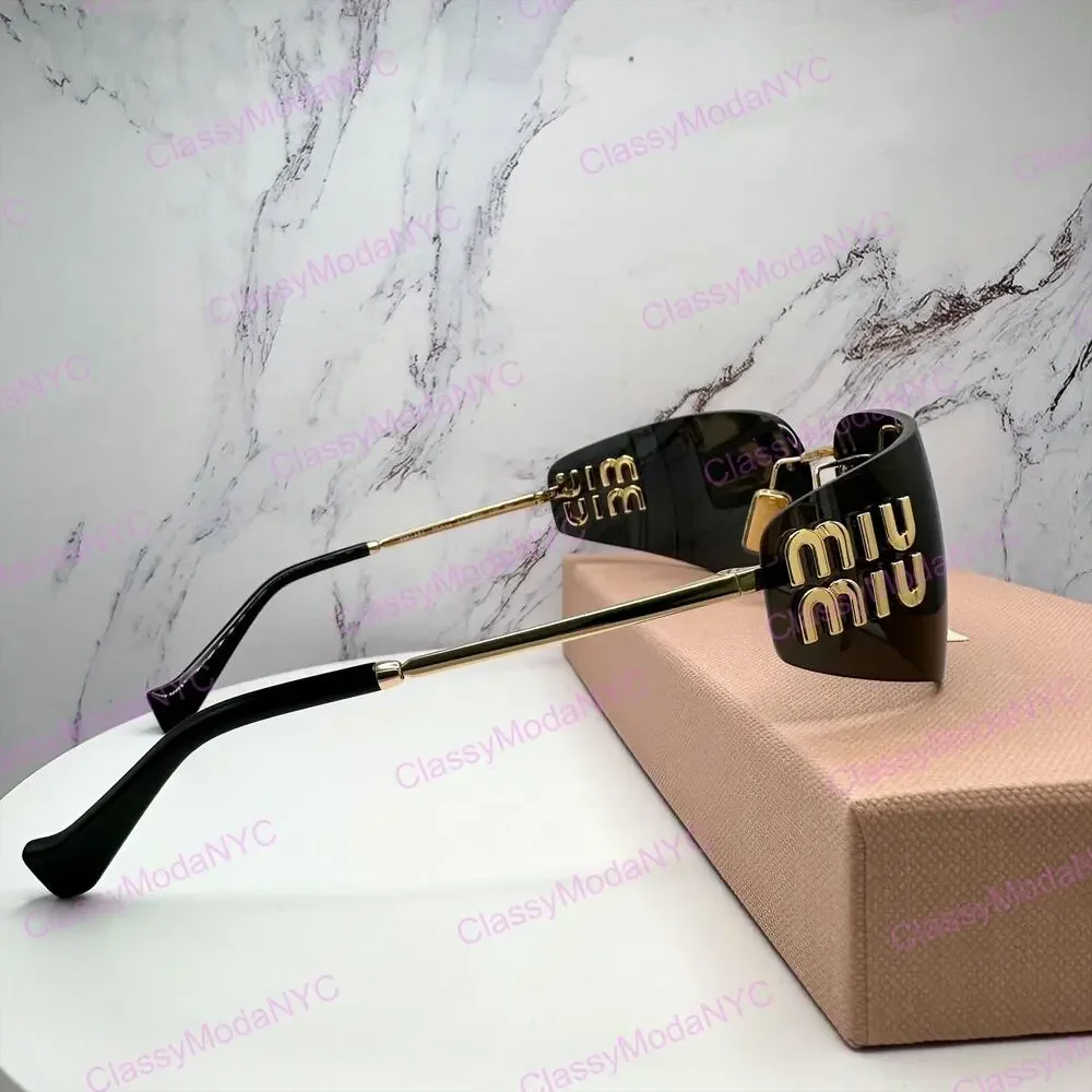 New MIU MIU Sunglasses Gold Dark Gray Lens Runway Wrap Rimless Authentic Miu Miu